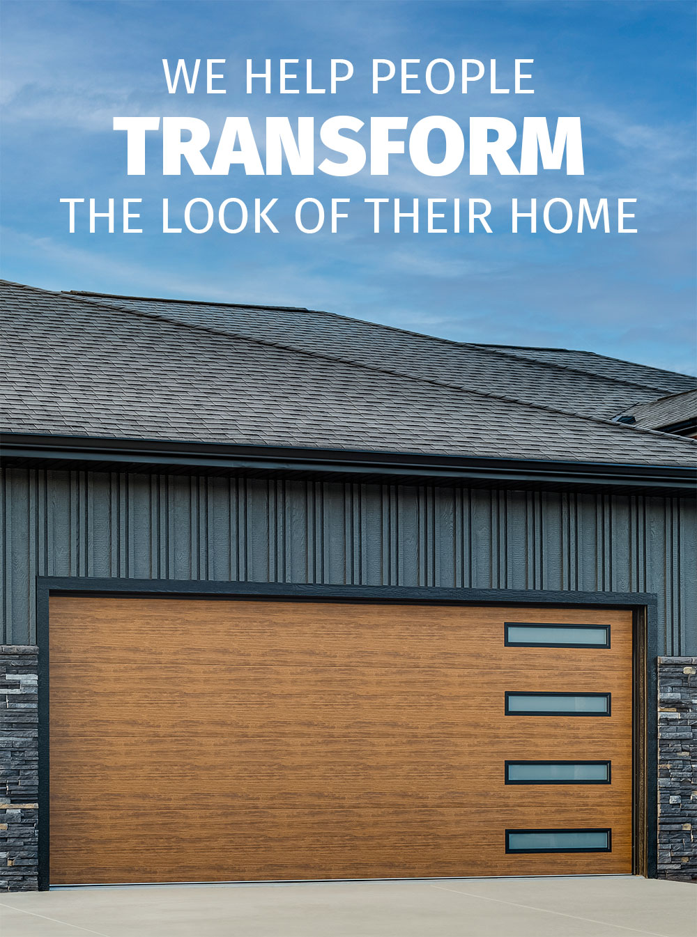 Planks Faux Wood Garage Door on Black Contemporary Exterior